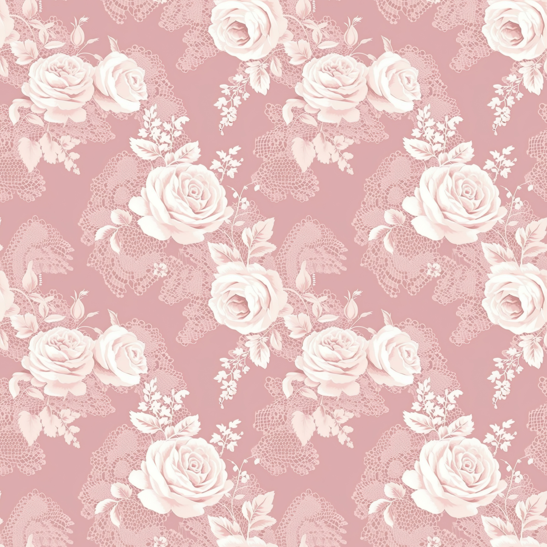 White Lace Florals on Blush Background